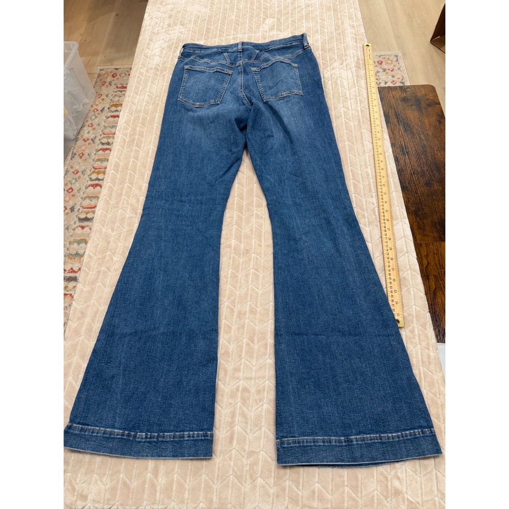 River Island Womens Stretch Denim High Rise Flare Jeans Blue US 12L 70s Boho - Picture 10 of 13